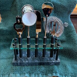 Ikea Instans Bar Tool Set 5 pc. Green Marble Base Acrylic Mid-century Style